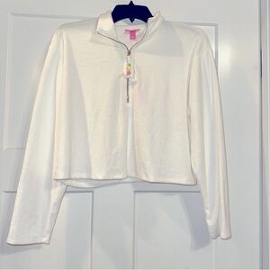 Stoney Clover Lane x Target white 1/2 zip crop sweatshirt top Medium NWT